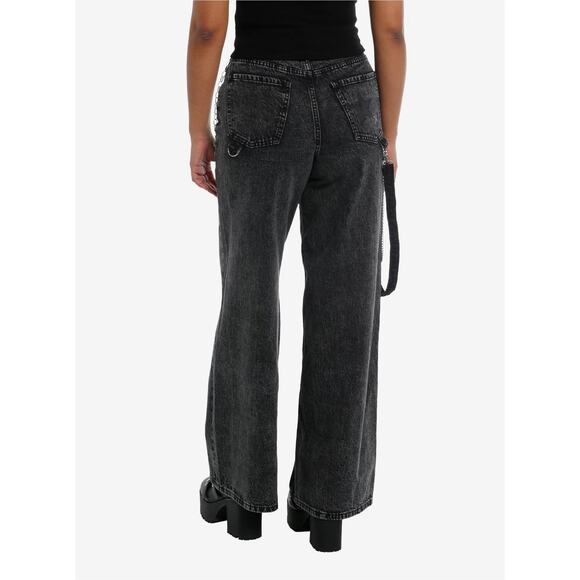 Hot Topic Black Star Wide Leg Jeans Oversized Denim Pants Grunge Goth Alt Punk - Picture 2 of 11